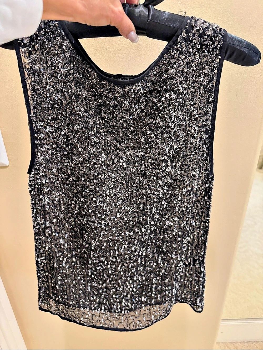 AllSaints Sequin Tank Top in Black